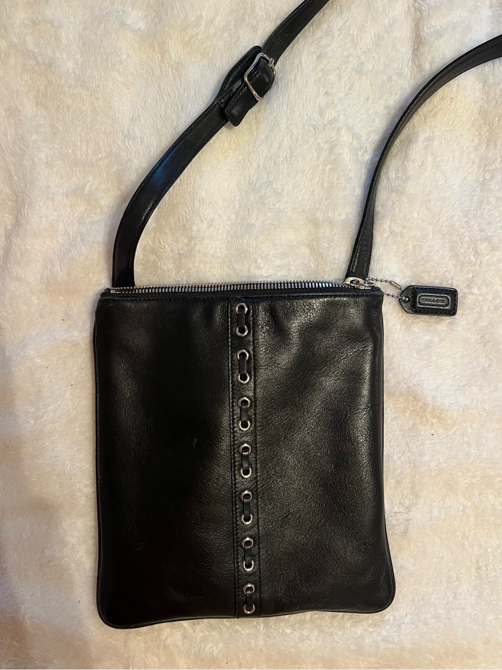 Coach Black Leather Messenger Crossbody with Grommet Detail